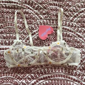 Dolls Kill Cream and Green Lace Bralette